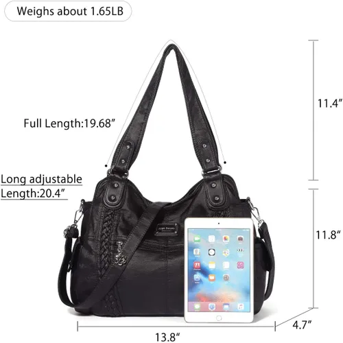 Vista 236 de Angel Barcelo - Bolsa de hombro amplia para mujer, diseño Hobo, cuero lavado