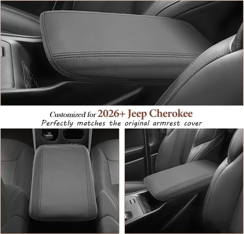 Vista 2 de SKTU Funda para reposabrazos de Jeep Cherokee 2026 + Cherokee (Base/Laredo/Limited/Overland) 2026, cubierta de consola central, accesorios para Jeep