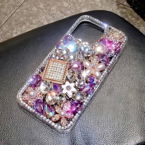 Vista 6 de Compatible con iPhone 6/6S/7/8 Bling Glitter Case Luxury Cute Sparkle Rhinestone Diamond Femenino Funda protectora para mujeres y niñas, color morado