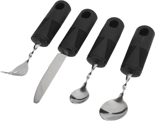 Vista 4 de Parkinson's Weighted Utensil Set, Ergonomic Hand Tremor Spoon Fork Knife, Adaptive Silverware for Arthritis Aid, Easy Grip Eating Tools for Seniors