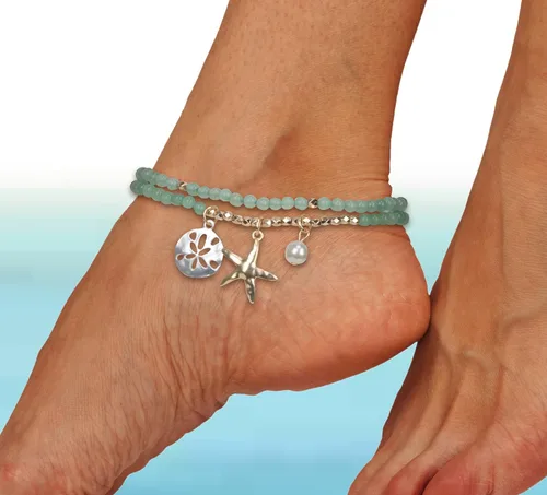 Vista 3 de Juego de 2 piezas elásticas para mujer con diseño de estrellas de mar y dólar de arena Colección SPUNKYsoul