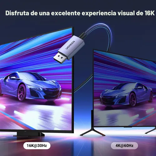 Vista 2 de UGREEN Cable DisplayPort 2.1 de 16K 3.3 pies [certificado VESA] 54Gbps