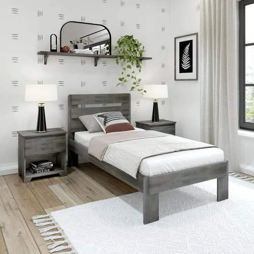 Vista 15 de Plank+Beam Cama individual moderna de granja, cabecera de tablones, marrón granero Barnwood Marrón
