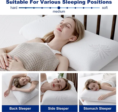 Vista 3 de MLILY Almohada cervical para dormir de lado, almohada cervical para el dolor de cuello, almohada de espuma viscoelástica con infusión de carbón