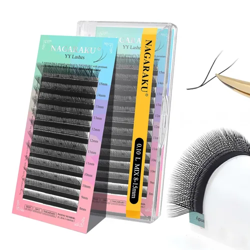 Vista 75 de NAGARAKU YY - Extensiones de pestañas, suministros Y, Lash 4D, Easy Fan, pestañas cruzadas de volumen ruso, pestañas YY, tejidas a mano, malla