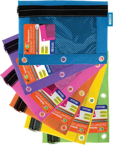Vista 8 de Bolsa de lápiz de 3 anillos Bazic con ventana de malla., Rojo/Azul/Negro 1 Unidad