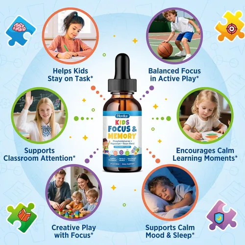 Vista 3 de Suplementos de concentración y atención para niños con fosfatidilserina, L-teanina, omega-3 y glicinato de magnesio, vitaminas cerebrales