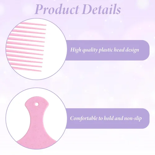 Vista 3 de Púas de pelo para mujer, 3 piezas, peine de plástico con dientes anchos afro para mujeres, herramientas de peinado rizado (color macarrón)