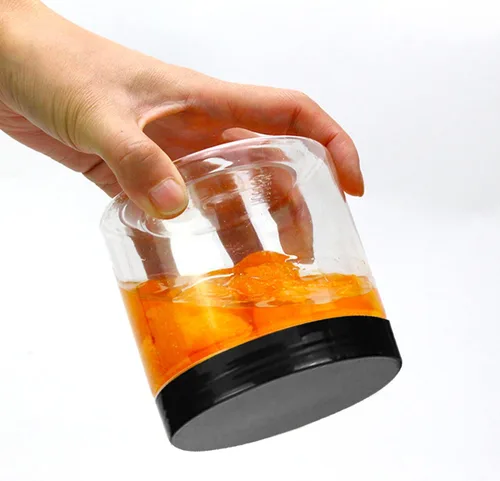 Vista 6 de Lainrrew 8 tarros de plástico de 14 onzas con tapas, recipientes de plástico transparente redondos de almacenamiento para almacenamiento, tarros