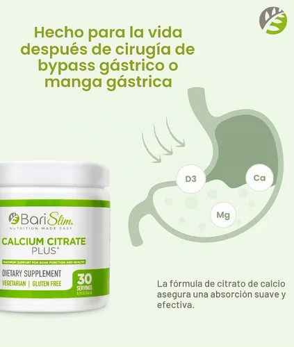 Vista 4 de BariSlim Bariatric Calcium Citrate Plus Powder - 600 mg, 30 porciones
