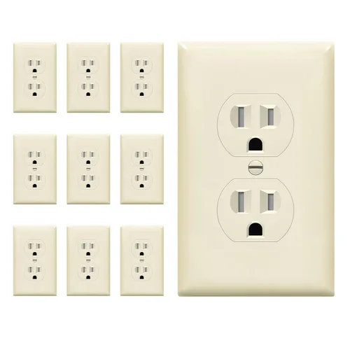 Vista 42 de ENERLITES Receptáculo dúplex, tomas de pared eléctricas resistentes a manipulaciones, grado comercial, 15A 125V, autoconectado, 2 polos, 3 cables