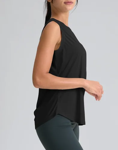 Vista 3 de SANTINY Camiseta sin mangas de entrenamiento para mujer, camiseta atlética Negro