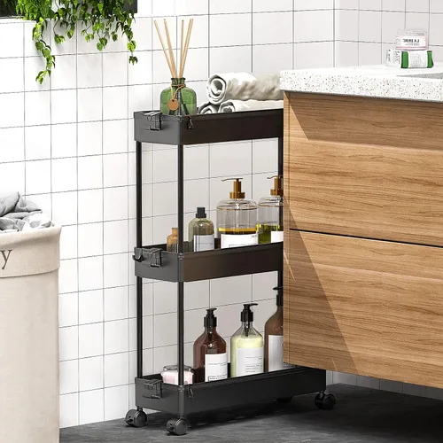 Vista 6 de SPACEKEEPER Carrito de almacenamiento delgado con ruedas, organizador de almacenamiento de baño de 3 niveles, carrito de servicio para cuarto