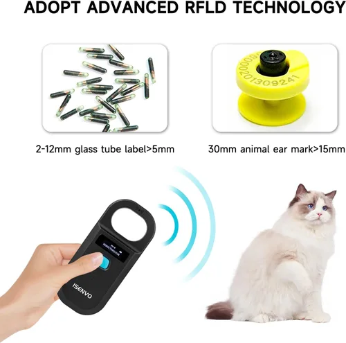 Vista 2 de Escáner de microchip para mascotas, recargable, RFID, EMID, lector de microchips, 134.2 kHz, 125 kHz, 15 dígitos, escáner de identificación de chip
