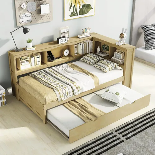 Vista 17 de HomSof Cama individual con 2 cajones, madera maciza, no necesita somier, gris
