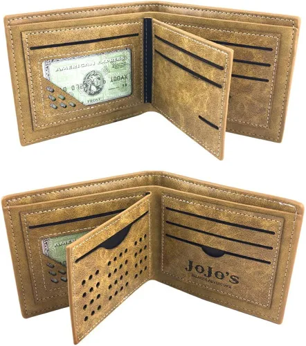 Vista 4 de HUNILY JoJo's Bizarre Adventure Slim Bifold Billetera de bolsillo de piel auténtica para hombre