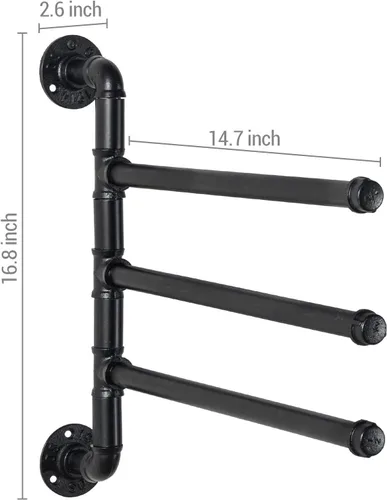 Vista 5 de MyGift Toallero giratorio de 3 niveles, barra de toalla de baño de baño montada en la pared, soporte para toalla de mano colgante, diseño de tubería
