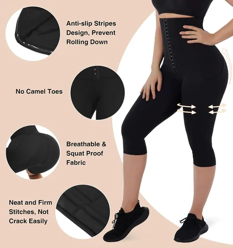 Vista 5 de KEEPTO High Waisted Leggings for Women Waist Trainer Butt Lifting Tummy Control Compression Yoga Pants