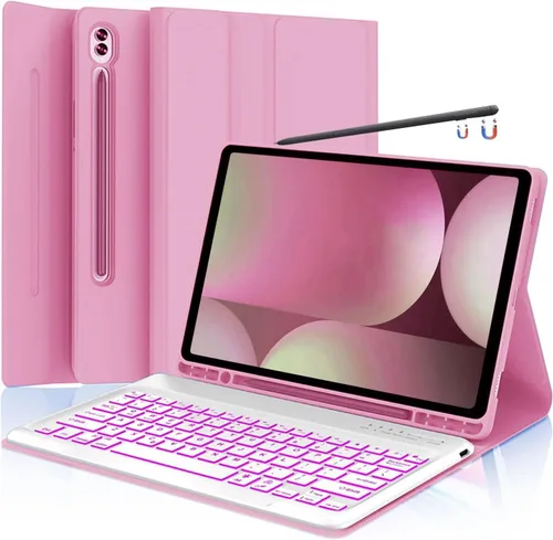 Vista 25 de Funda para teclado para Samsung Galaxy Tab S6 Lite de 10.4" 2024 2022/2020 (SM-P610/P613/P615/P619), Funda para teclado retroiluminada desmontable