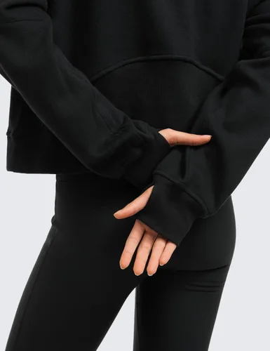 Vista 6 de CRZ YOGA Sudaderas con forro polar para mujer, media cremallera, cuello embudo, manga larga, sudaderas de gran tamaño con agujeros para el pulgar