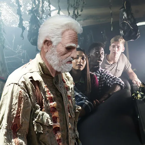 Vista 2 de GBSELL Máscara facial de Halloween 2023 en forma de abuelo con peluca realista de arrugas humanas para cosplay, herramientas para fiesta, carnaval