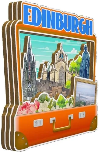 Vista 2 de Imán de madera para nevera de Edimburgo, Reino Unido, 3587, monumentos en 3D, recuerdos coleccionables, para viajes, decoración hecha a mano