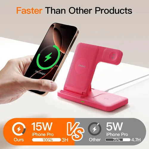 Vista 2 de Cargador inalámbrico 3 en 1 para iphoneAir17 16 15 14 13 12 11 XR 8, estación de carga Apple para Apple Watch 10/9/Ultra/8/7/SE/6/5/4 y AirPods