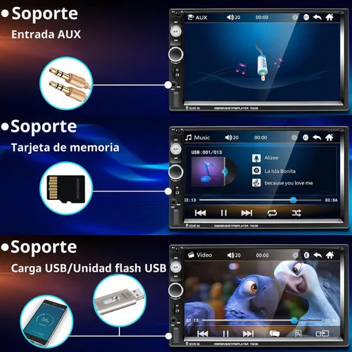 Vista 3 de Podofo - Estéreo de auto de doble DIN con radio, pantalla táctil Bluetooth de 7 pulgadas manos libres, Mirror Link, USB, SD, FM, receptor de audio