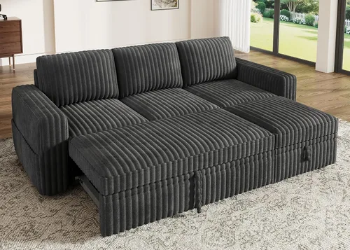 Vista 16 de HONBAY Sofá cama modular extraíble, sofá biplaza de pana, sofás para sala de estar, beige