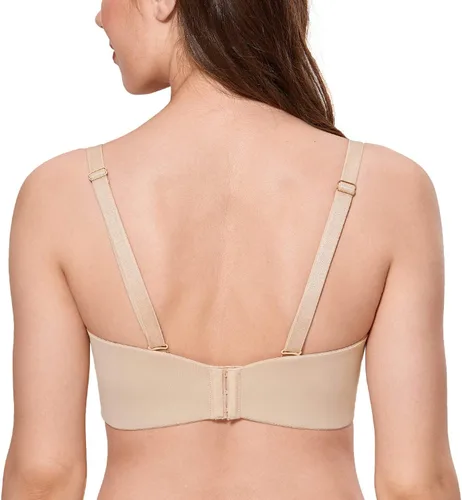 Vista 4 de CALVENA Sujetador sin tirantes para mujer, sin forro, con aros, minimizador de talla grande, sin costuras, brasier bandeau para busto grande