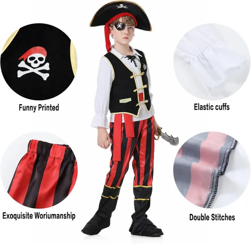 Vista 5 de Antbutler Disfraz de pirata para niños, disfraz de pirata para niños, disfraz de pirata de Halloween, disfraz de cosplay para niños de 3 a 12 años