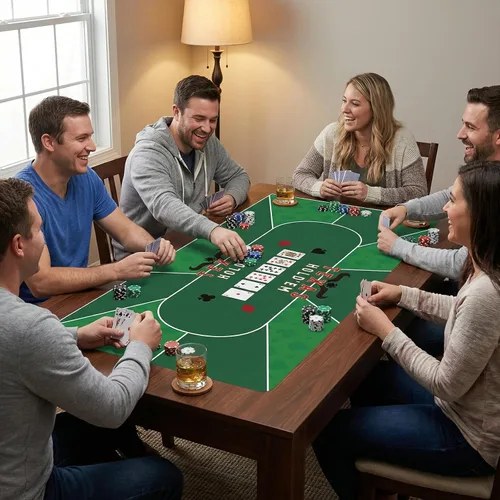 Vista 5 de Tapete de póquer de doble cara de 36”x72” para Blackjack, cubierta de mesa de casino, paño para Texas Hold'em, juego de Blackjack y Texas Hold'em
