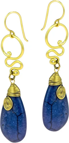 Vista 2 de AeraVida Aretes de gancho de pez de howlita teñidos de latón, tribales bohemios, reconstruidos, color azul marino, con forma de lágrima, remolinos