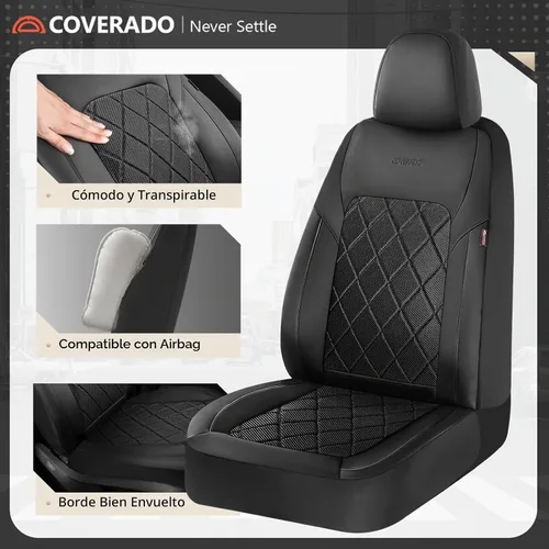Vista 2 de Coverado Juego completo de fundas de asiento de automóvil, fundas de asiento de 5 asientos, protectores de asiento de malla transpirable, ajuste