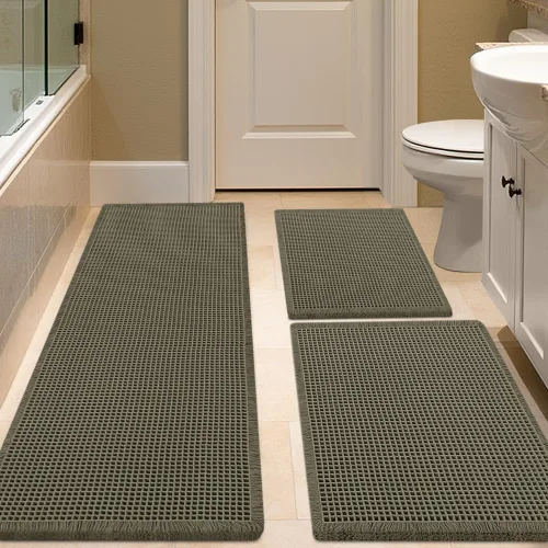 Vista 85 de IM HOME Tapete de baño de punto gofre, color caqui, de 24 x 17 pulgadas, tejido bohemio, moderno, absorbente, antideslizante, suave, lavable