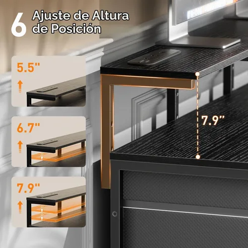 Vista 7 de HLDIRECT Escritorio para computadora de 47 pulgadas con 8 cajones de almacenamiento, escritorio para juegos con luces LED y tomas de corriente USB