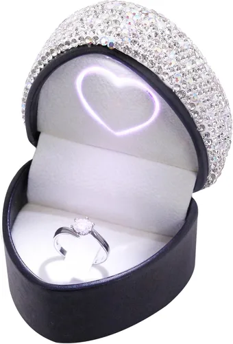 Vista 14 de Naimo Caja de anillo de compromiso, pendientes, moneda, joyero, caja con luz LED, para propuesta, compromiso, regalo de boda Negro