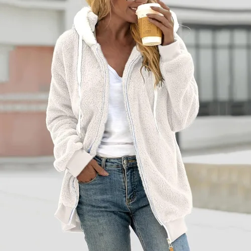 Vista 2 de Zip Up Hoodies for Women 2023 Fall Fashion Solid Color Sweatershirt Pullover Tops Warm Wool Plush Coat Furry Fleece Jacket