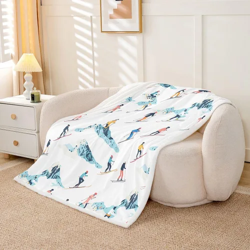 Vista 2 de Erosebridal Manta de esquí de montaña de nieve, manta mullida para deportes extremos, snowboard, nieve, invierno, manta de felpa para niños