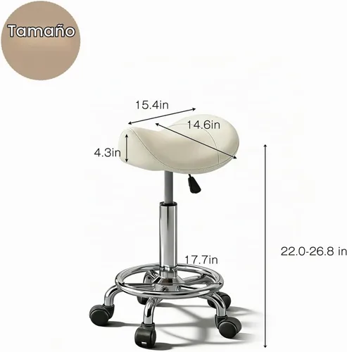 Vista 2 de Taburete con pedal de anillo, silla hidráulica ajustable con ruedas para uso médico, masaje, salón, spa, cocina y dibujo Blanco