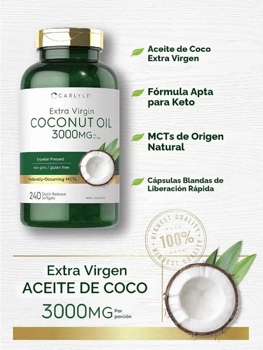 Vista 3 de Carlyle Cápsulas de cápsulas blandas extra virgen de aceite de coco 3000