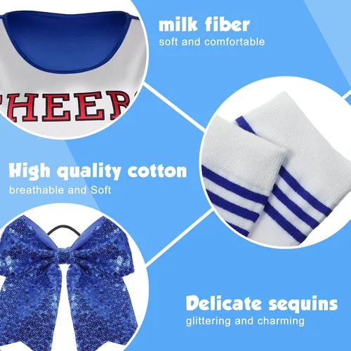 Vista 3 de SATINIOR 4 piezas de disfraces de animadora para mujeres, adultos, niñas, uniforme para fiesta de fútbol