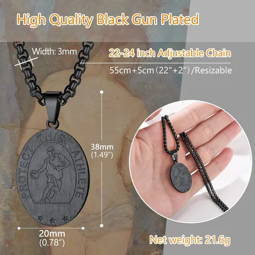 Vista 6 de PROSTEEL Collar de acero inoxidable de San Sebastián medalla de San Sebastián para hombre para béisbol fútbol baloncesto fútbol deportes 22-24
