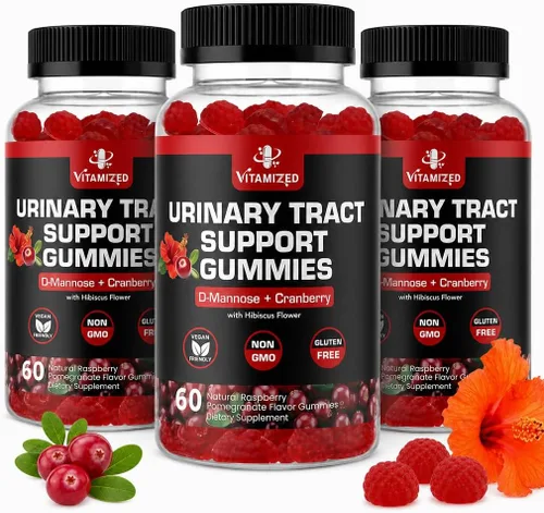 Vista 10 de Gomitas de arándanos con D-manosa, enjuague urinario con polvo de hibisco, 60