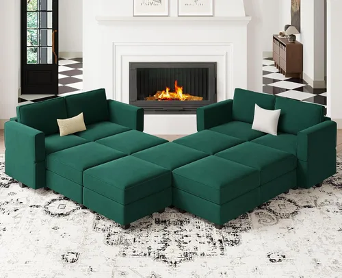 Vista 11 de Belffin Sofá modular convertible de gran tamaño con otomanas de almacenamiento, sofá cama seccional extra grande con diván reversible, sofá cama