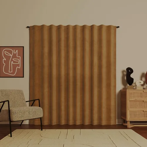 Vista 2 de Sun Zero Hampshire - Cortina térmica de terciopelo con reducción de ruido, pestañas traseras, 100% opacas, 50" x 84", dorado