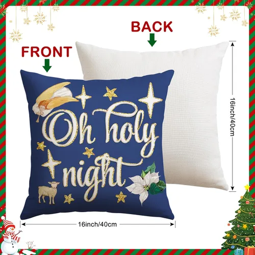Vista 3 de Artscope Juego de 4 fundas de almohada de Navidad Oh Holy Night Merry Bright Corona de Jesús de 16 x 16 pulgadas, fundas de almohada para decoración