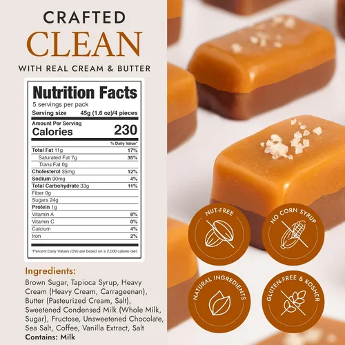 Vista 2 de Béquet Caramelo, caramelo gourmet de moca salado, caramelo de café envuelto individualmente, caramelo de sal marina gourmet, fabricado en Montana