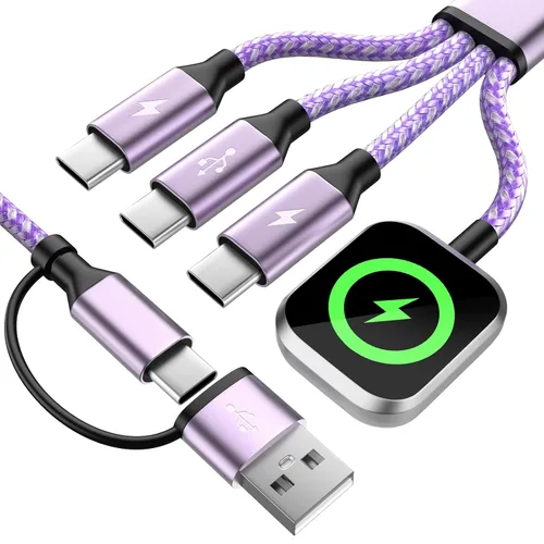 Vista 13 de Cable de Carga Múltiple para Cargador de Apple Watch, 4 en 1 Cable Cargador de Teléfono USB A/C con Doble Tipo-C/IP, Cable Magnético iWatch de Nylon