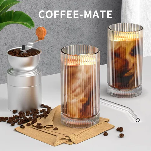 Vista 6 de CWHHRN Vasos de vidrio de 15 onzas con pajitas, cristalería vintage para whisky, cóctel, cerveza, tazas de café helado y vasos para beber